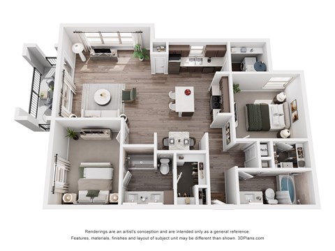 Floor plan for 2 beds, 2 baths, 1280 sqft